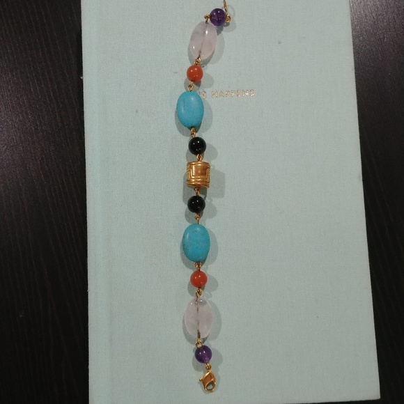 24K Gold plated bracelet with semiprecious stones - Picture 2 of 5